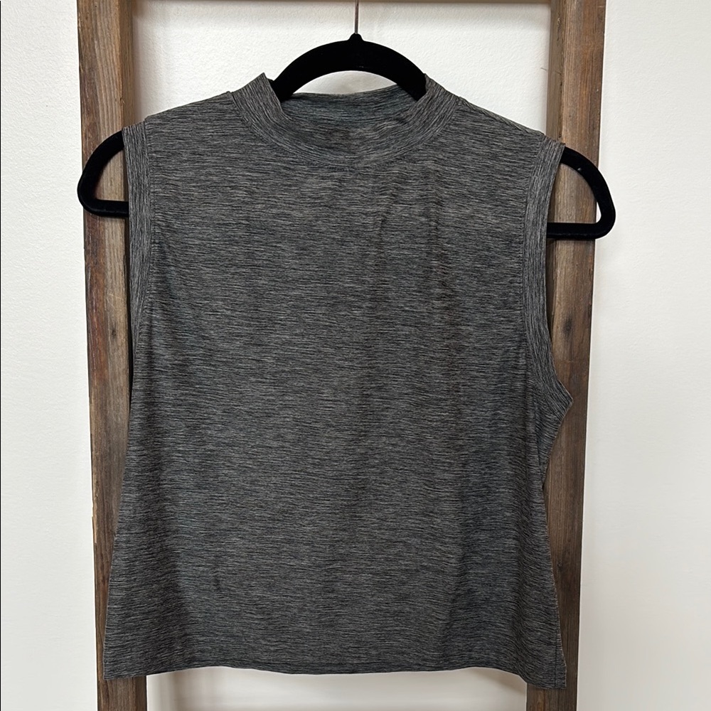 Gray Sleeveless High-Neck Cropped Muscle Tank